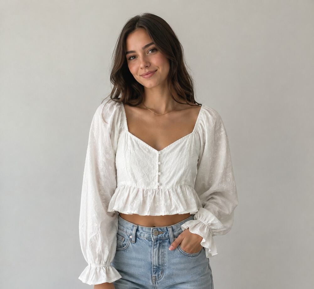 E&M Boutique NWT large White Eyelet Peplum Blouse